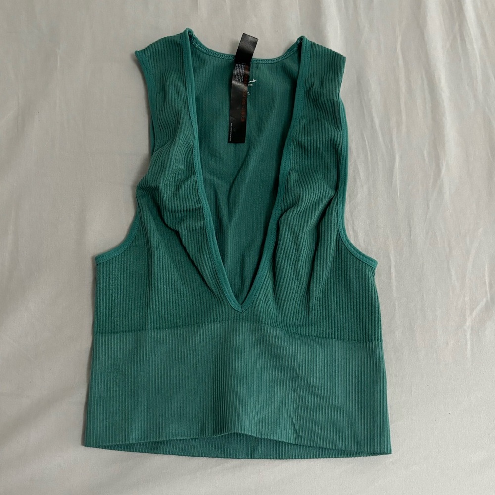 Deep plunge neck teal tank top from urban outfitters